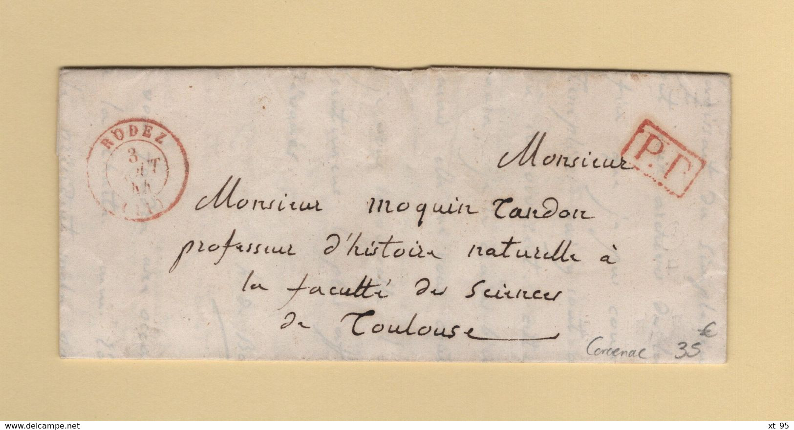 Rodez (en Rouge) - 11 - Aveyron - PP Port Paye - 3 Aout 1844 - Courrier De Carcenac - 1801-1848: Precursors XIX