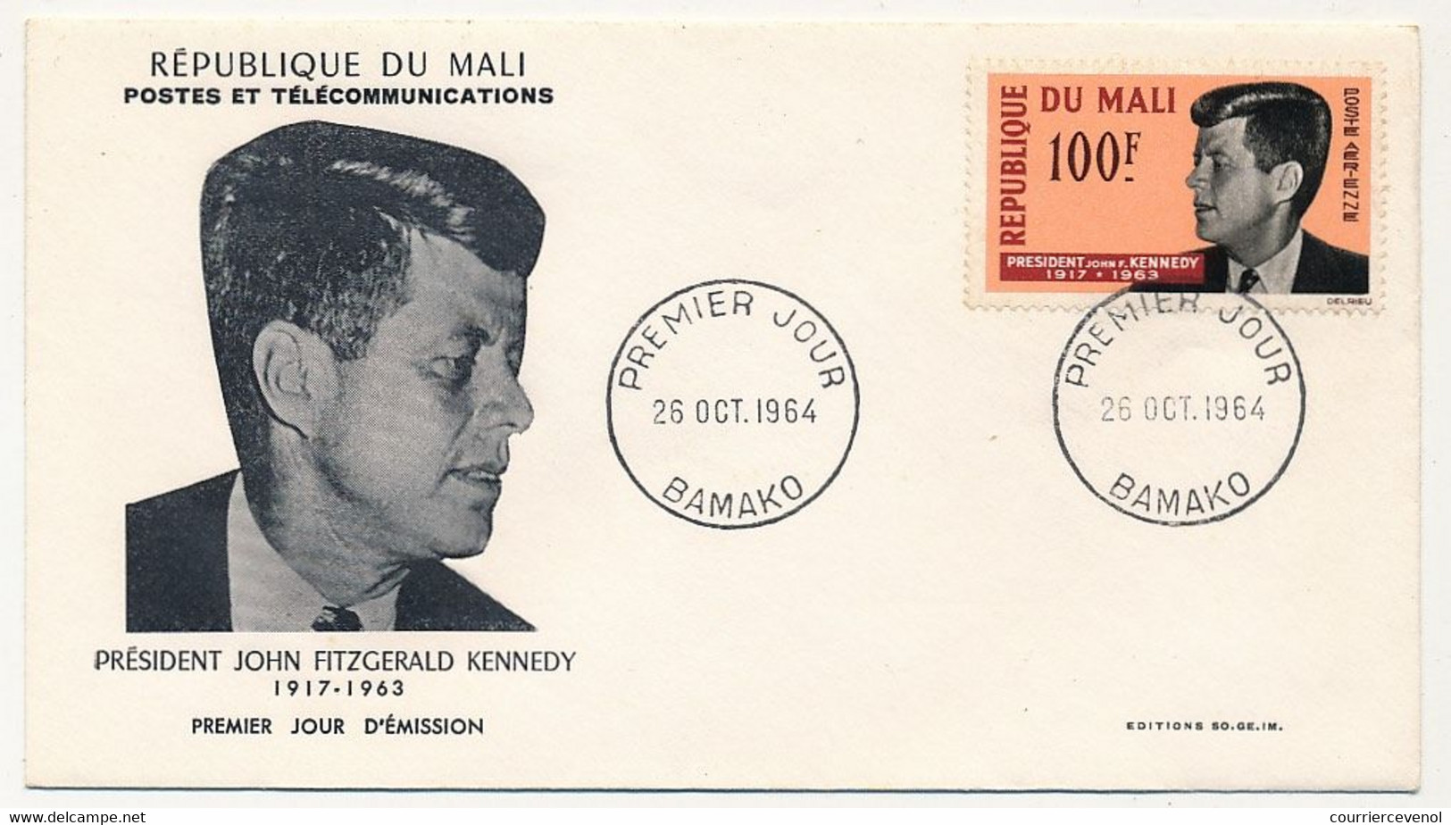 MALI => Enveloppe FDC => John F. KENNEDY - Bamako - 26 Oct 1964 - Mali (1959-...)