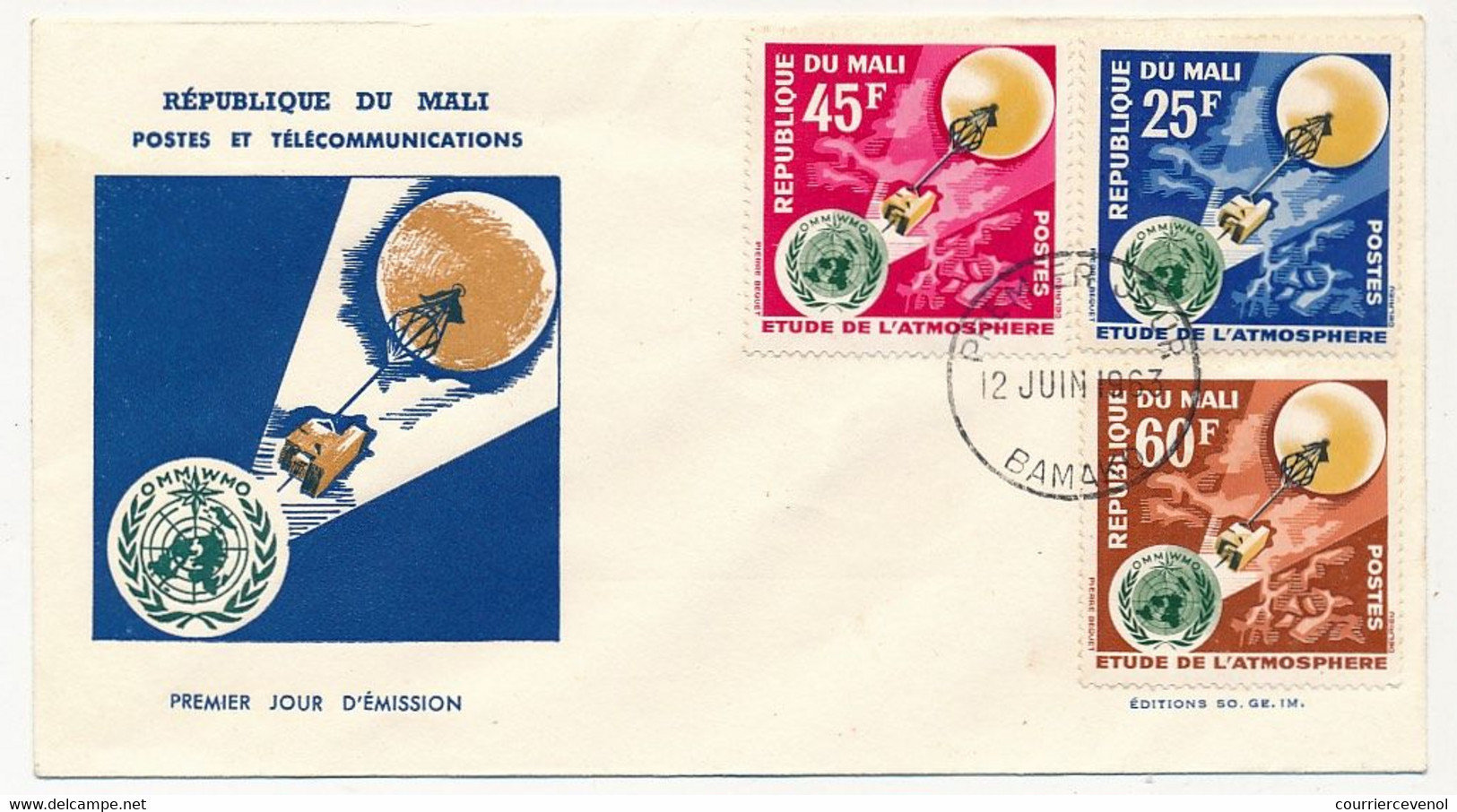 MALI => Enveloppe FDC => 3 Val. Etude De L'Atmosphère - 12 Juin 1963 - Bamako - Mali (1959-...)