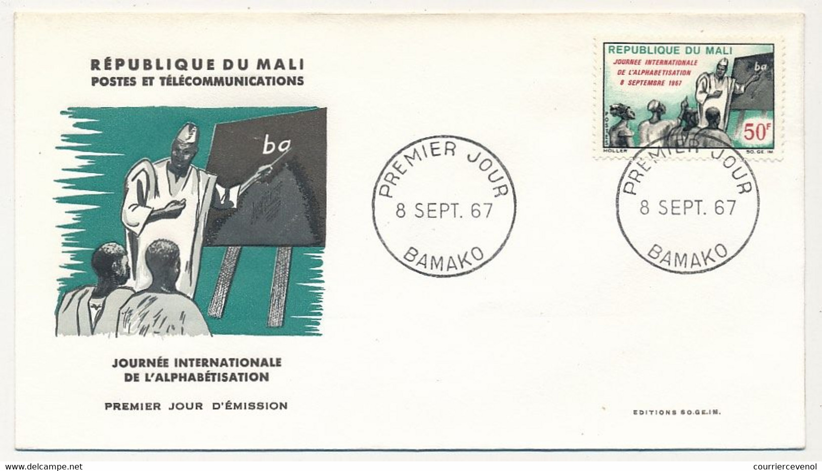MALI => Envel. FDC => 50F Journée Internationale De L'Alphabétisation - 8 Sept 1967 - Bamako - Mali (1959-...)