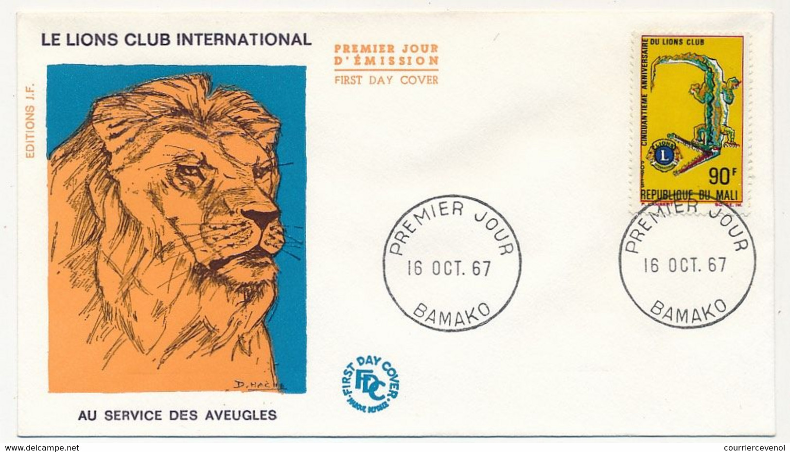 MALI => Envel. FDC => 90F LION'S Club International - 16 Oct 1967 - Bamako - Mali (1959-...)