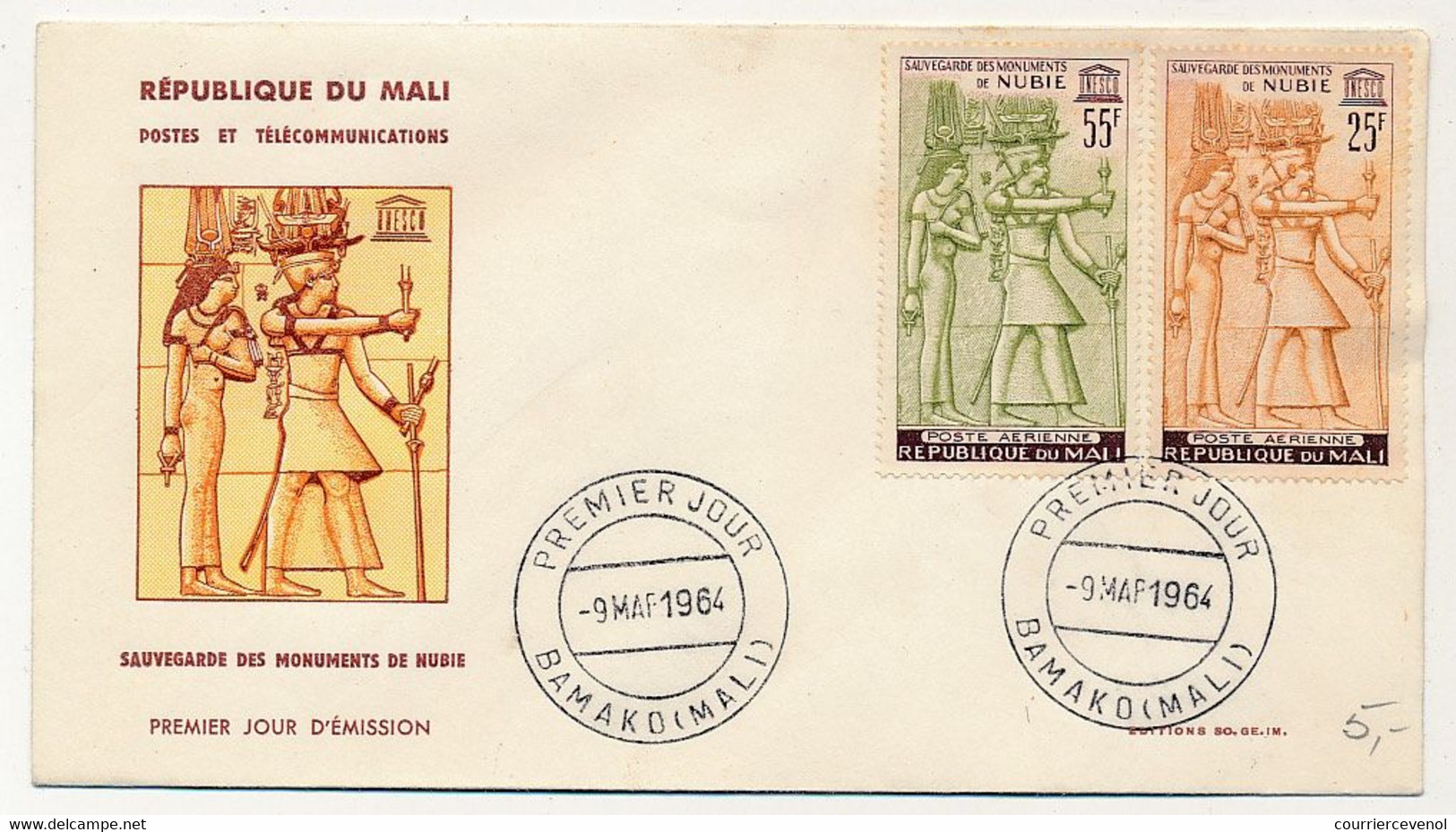 MALI => Envel. FDC => 2 Val. Sauvegarde Des Monuments De Nubie - 9 Mars 1964  - Bamako - Mali (1959-...)