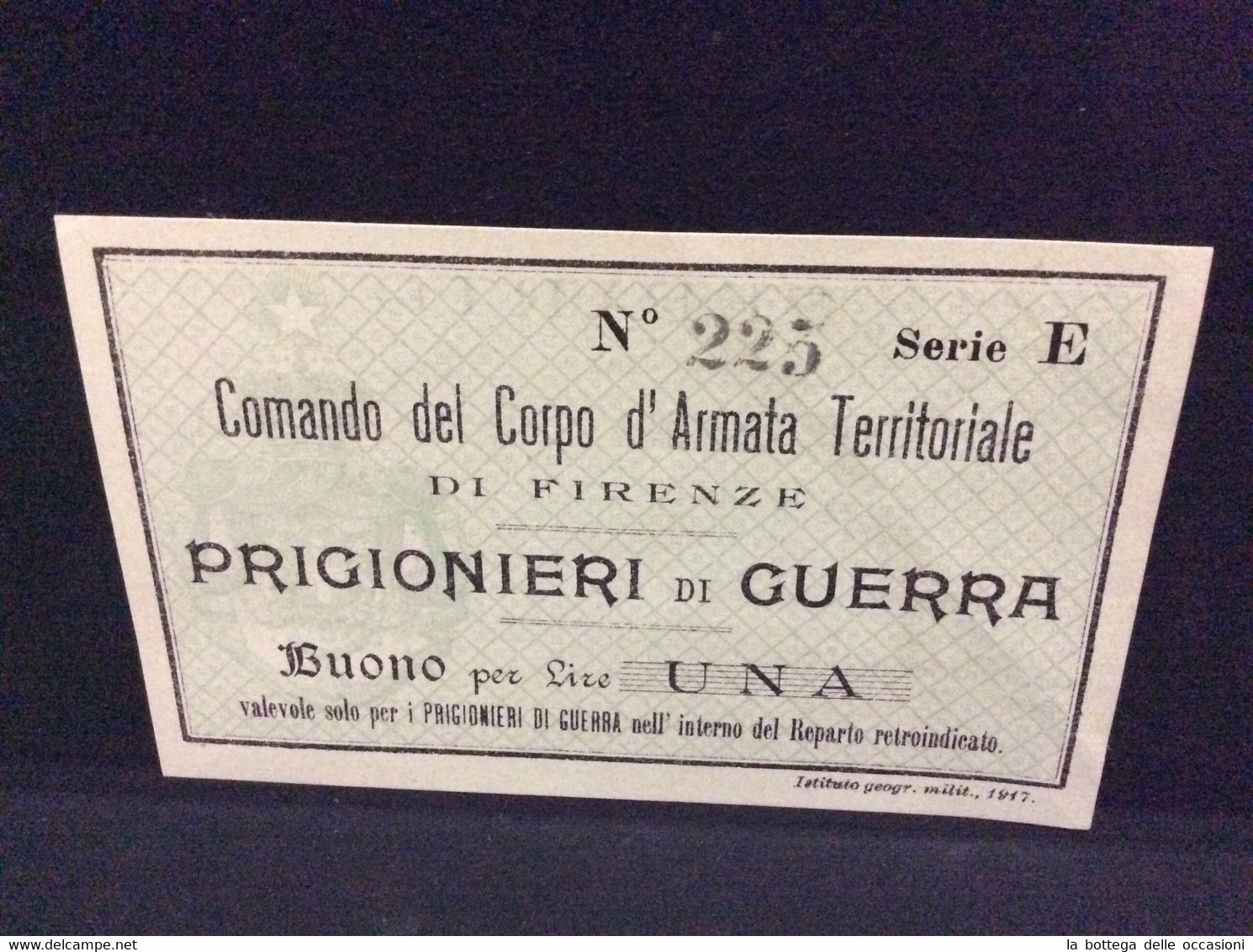Banconote Prigionieri Di Guerra Firenze Una Lira Comando Del Corpo D’armata Territoriale FDS - Other & Unclassified