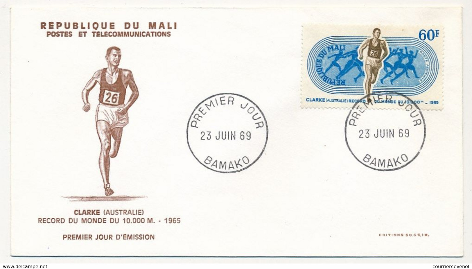 MALI => Envel. FDC => 5 Val. SPORTS - Record(s) Du Monde - 23 Juin 1969  - Bamako - Mali (1959-...)