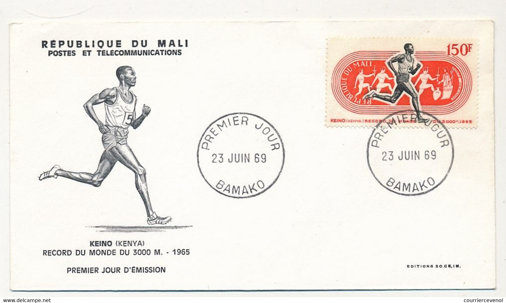 MALI => Envel. FDC => 5 Val. SPORTS - Record(s) Du Monde - 23 Juin 1969  - Bamako - Mali (1959-...)