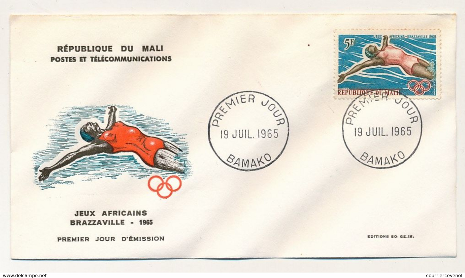 MALI => Envel. FDC => 2 Val. SPORTS - Jeux Africains De Brazzaville - 19 Juillet 1965 - Bamako - Mali (1959-...)