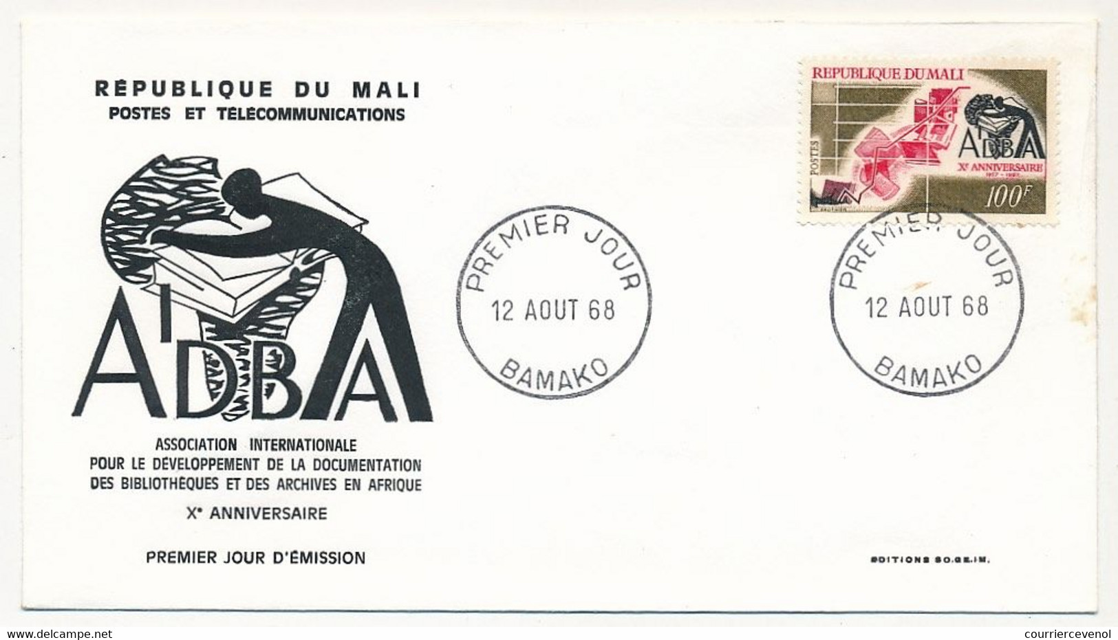 MALI => Envel. FDC => 100F Développement Des Bibliothèques Et Archives En Afrique - 12 Aout 1968 - Bamako - Mali (1959-...)