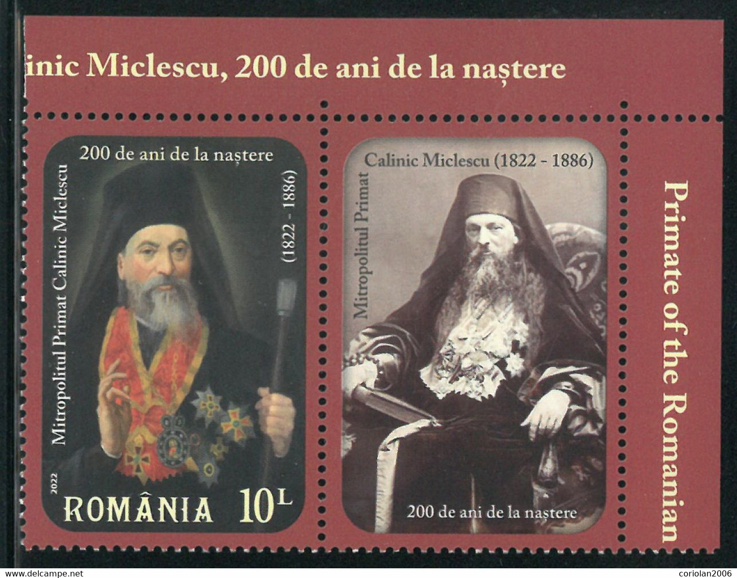 Romania 2022 / Metropolitan Primate Calinic Miclescu / Set 1 Stamp With Label - Theologians