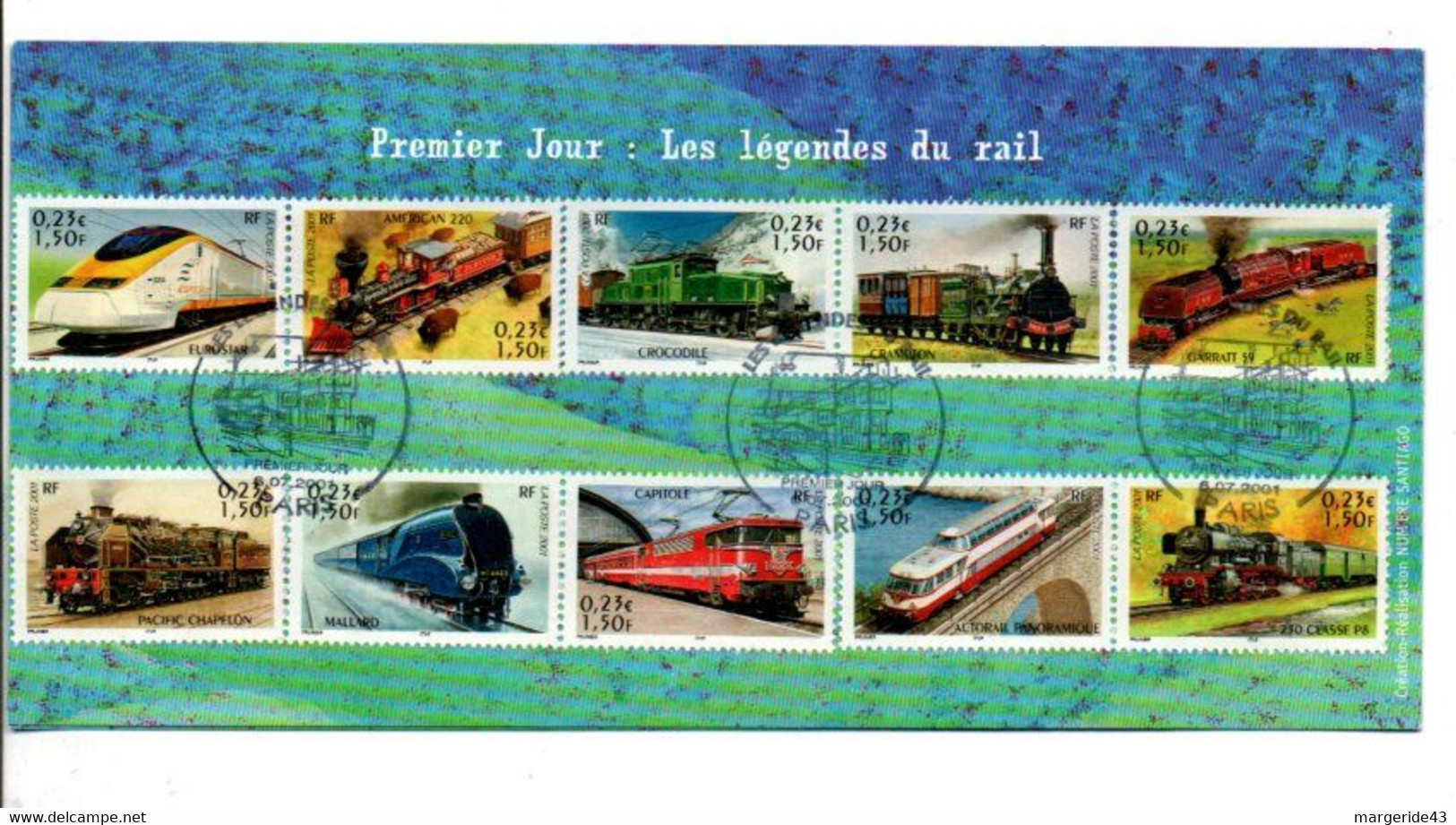 ENCART FDC 2001 LES LEGENDES DU RAIL - 2000-2009