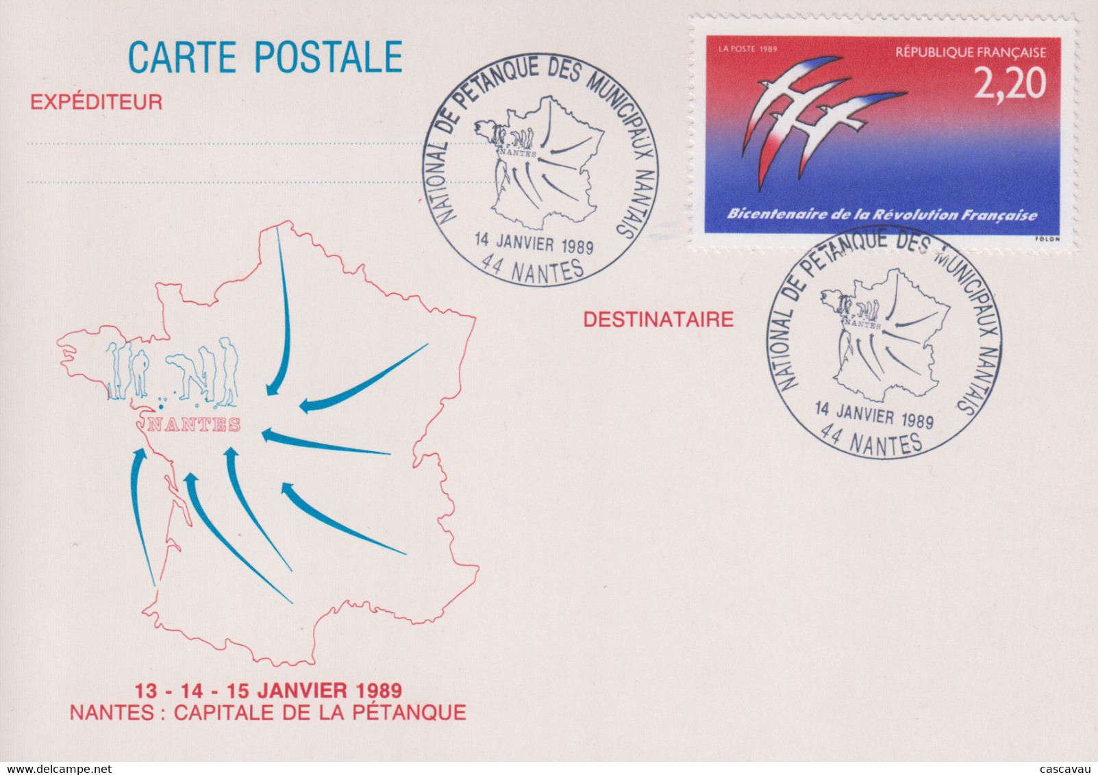 Carte   FRANCE   NATIONAL  De  Pétanque   Des  Municipaux   Nantais     NANTES   1989 - Bocce