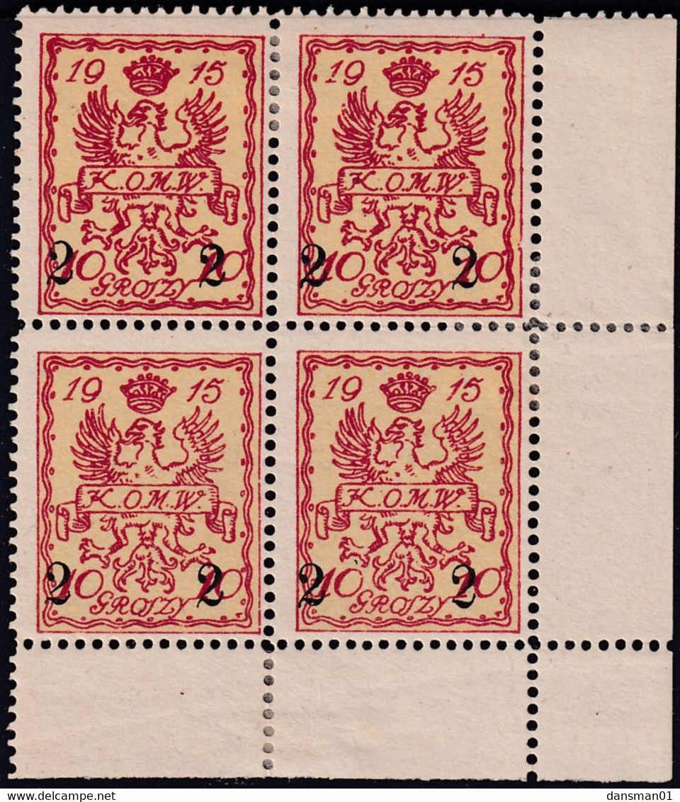 POLAND 1915 Warsaw Local Fi 8 Mint Hinged Block Of 4 - Errors & Oddities