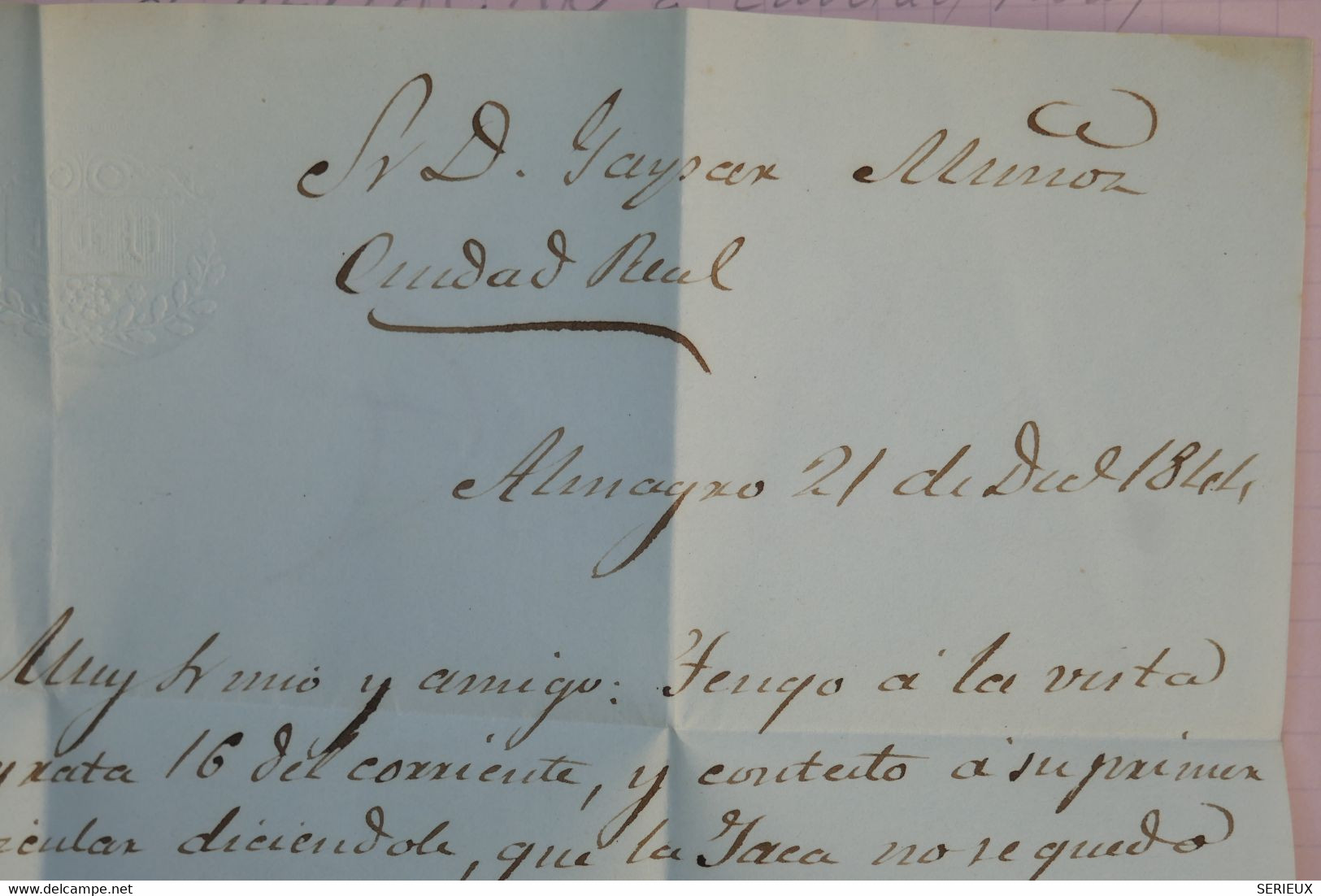 #17 ESPAGNE  BELLE LETTRE 1844 MANCHA BAJA ALMAGRO  A  CIUDAD REAL ++CACHETS ROUGES ++ AFFRANCH.  INTERESSANT - ...-1850 Prefilatelia