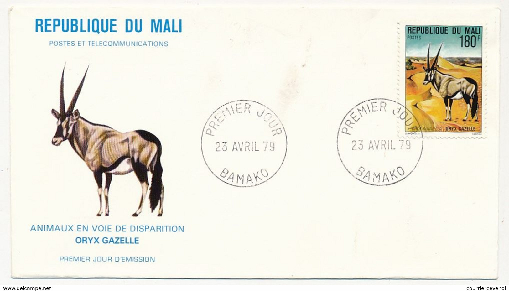 MALI => Envel. FDC => 3 Valeurs - Animaux En Voie De Disparition - 23 Avril 1979 - Bamako - Malí (1959-...)