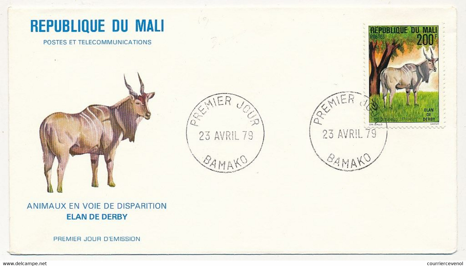 MALI => Envel. FDC => 3 Valeurs - Animaux En Voie De Disparition - 23 Avril 1979 - Bamako - Malí (1959-...)