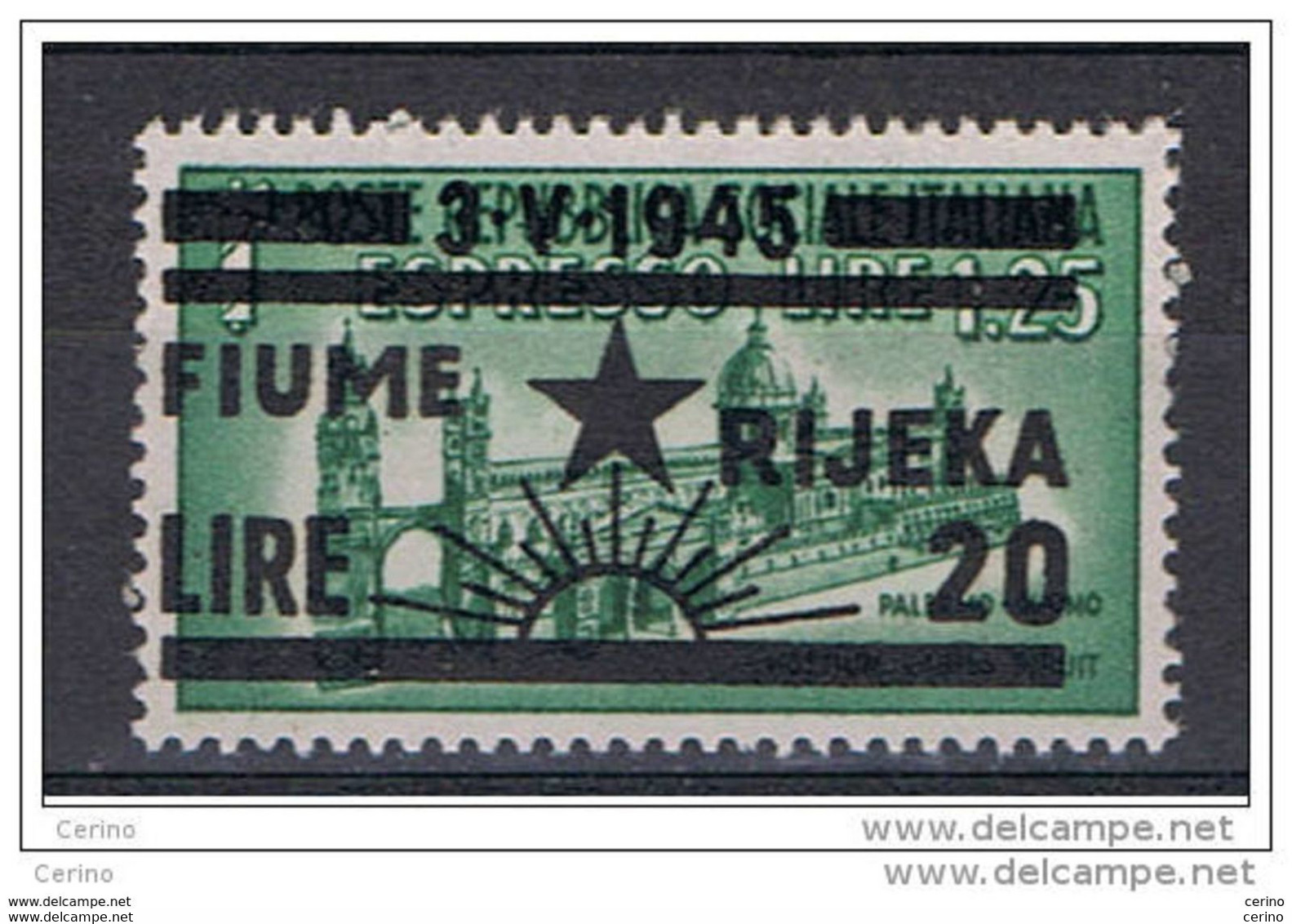 FIUME - OCC. JUGOSLAVA:  1945  EX. SOPRASTAMPATO  -  £.20 / £.1,25  VERDE  N. -  SASS. 20 - Joegoslavische Bez.: Fiume