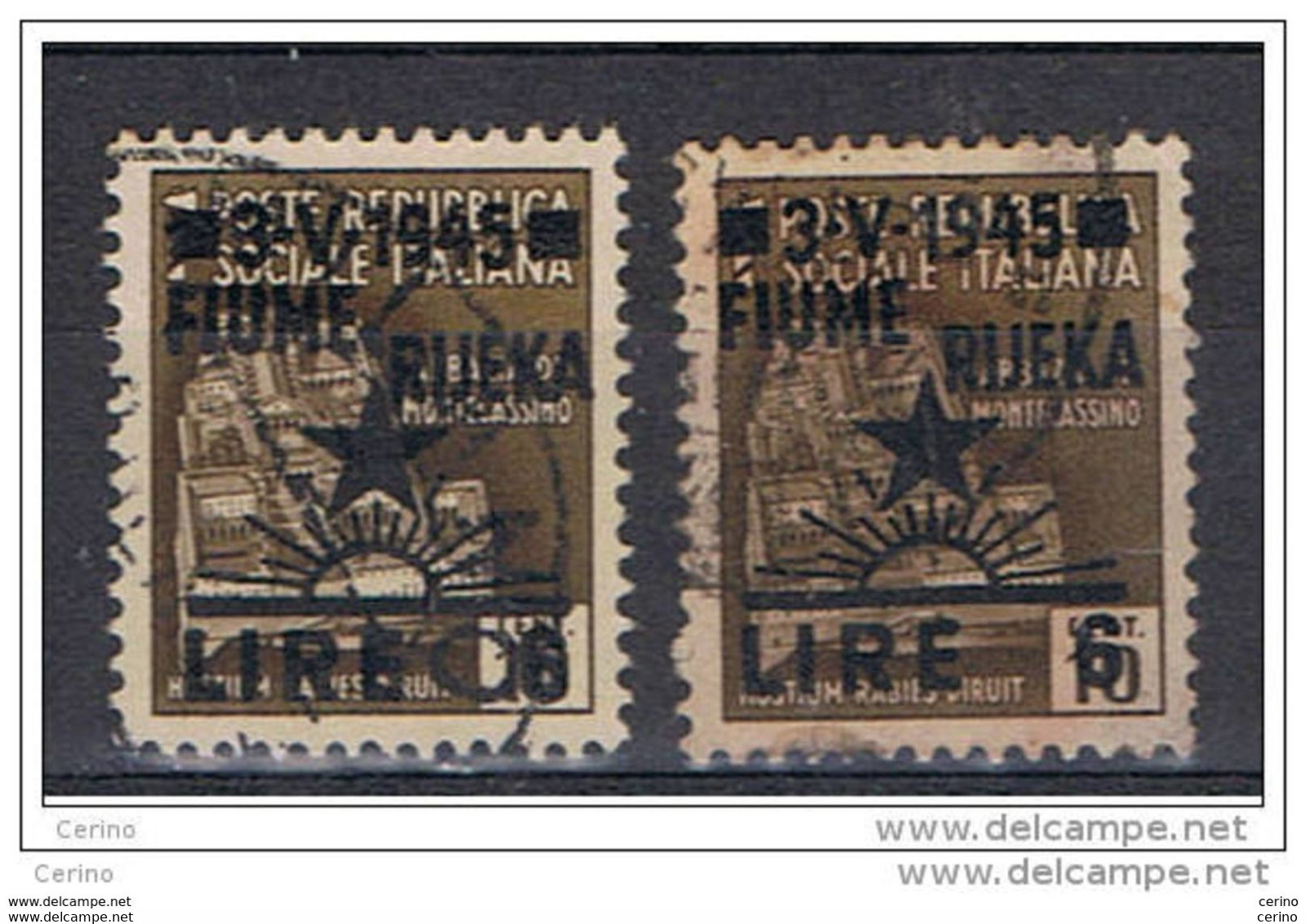 FIUME - OCC. JUGOSLAVA:  1945 SOPRASTAMPATO  -  £.6/10 C. BRUNO  US. -  RIPETUTO  2  VOLTE  -  SASS. 17 - Yugoslavian Occ.: Fiume