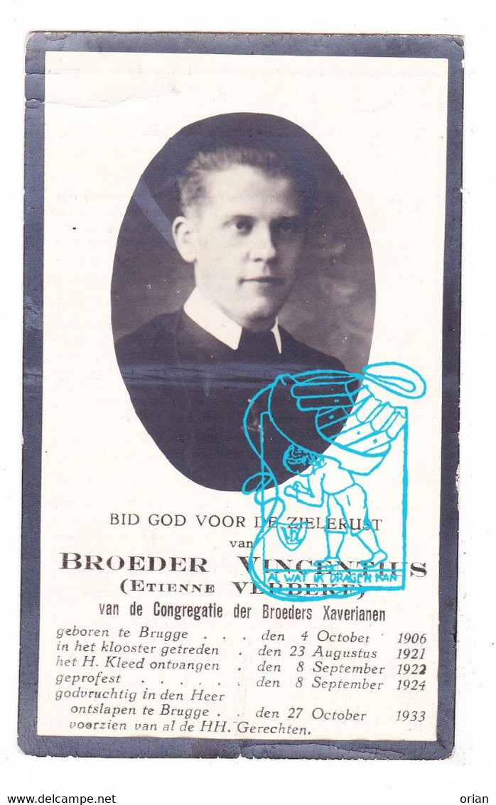 DP Foto - EH Etienne Verbeke / Sandyck - Broeder Vincentius / Xaveriaan 27j. ° Brugge 1906 † 1933 - Andachtsbilder