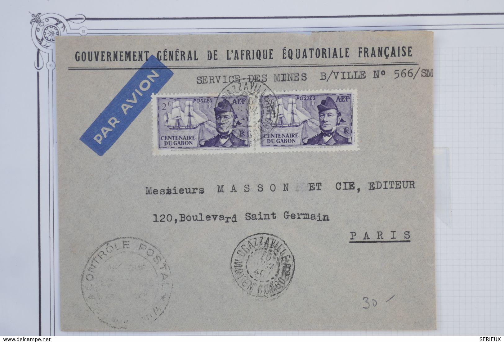 #18 AEF  MOYEN CONGO  BELLE LETTRE 1951 PAR AVION  BRAZZAVILLE  A  PARIS  FRANCE +PAIRE T.P +AFFRANCH. PLAISANT - Brieven En Documenten