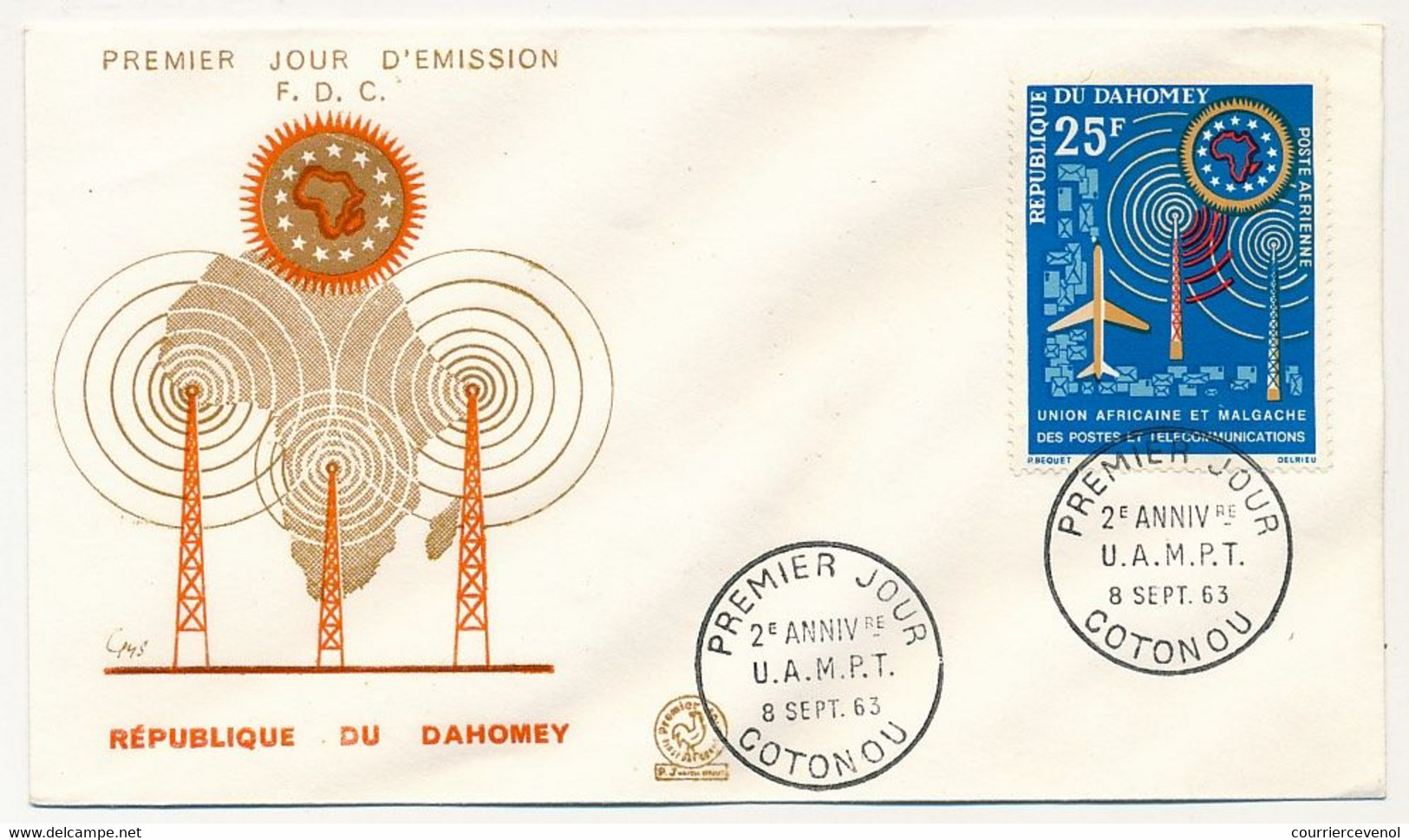 DAHOMEY => Env FDC => 25F - 2eme Anniversaire De L'U.A.M.P.T - 8 Sept 1963 - Cotonou - Bénin – Dahomey (1960-...)