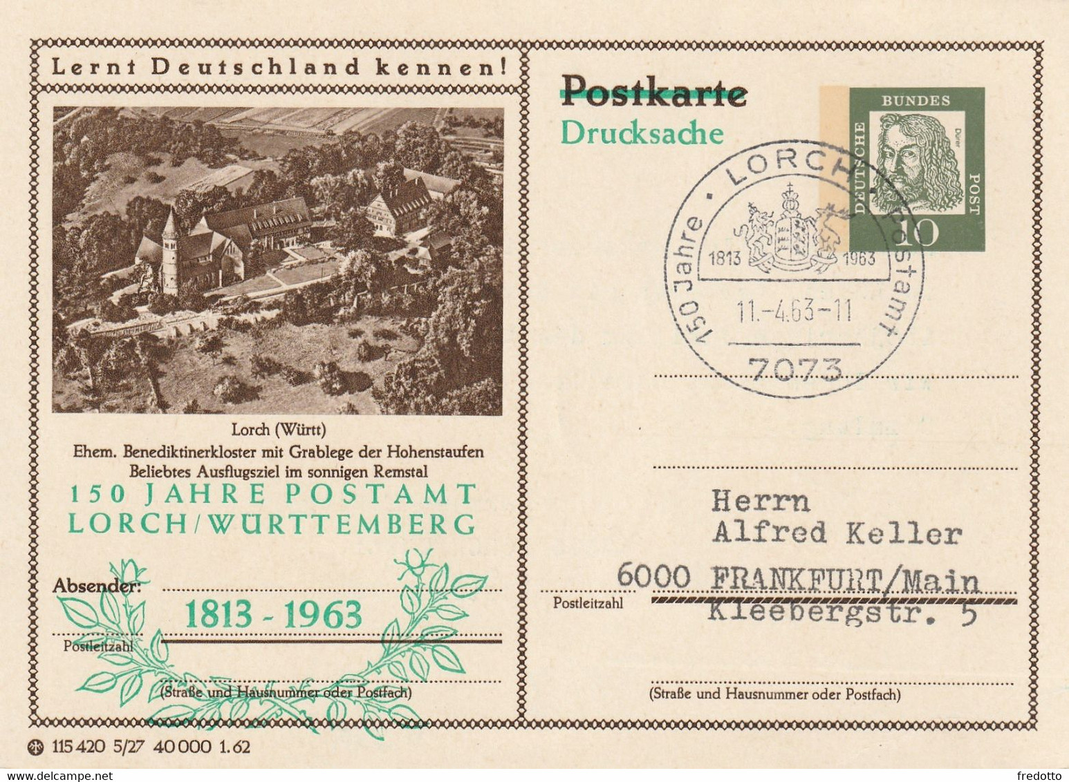 Lorch- Drucksache -Ganzsache-Sonderstempel 150 Jahre Postamt Lorch Württemberg - Lorch