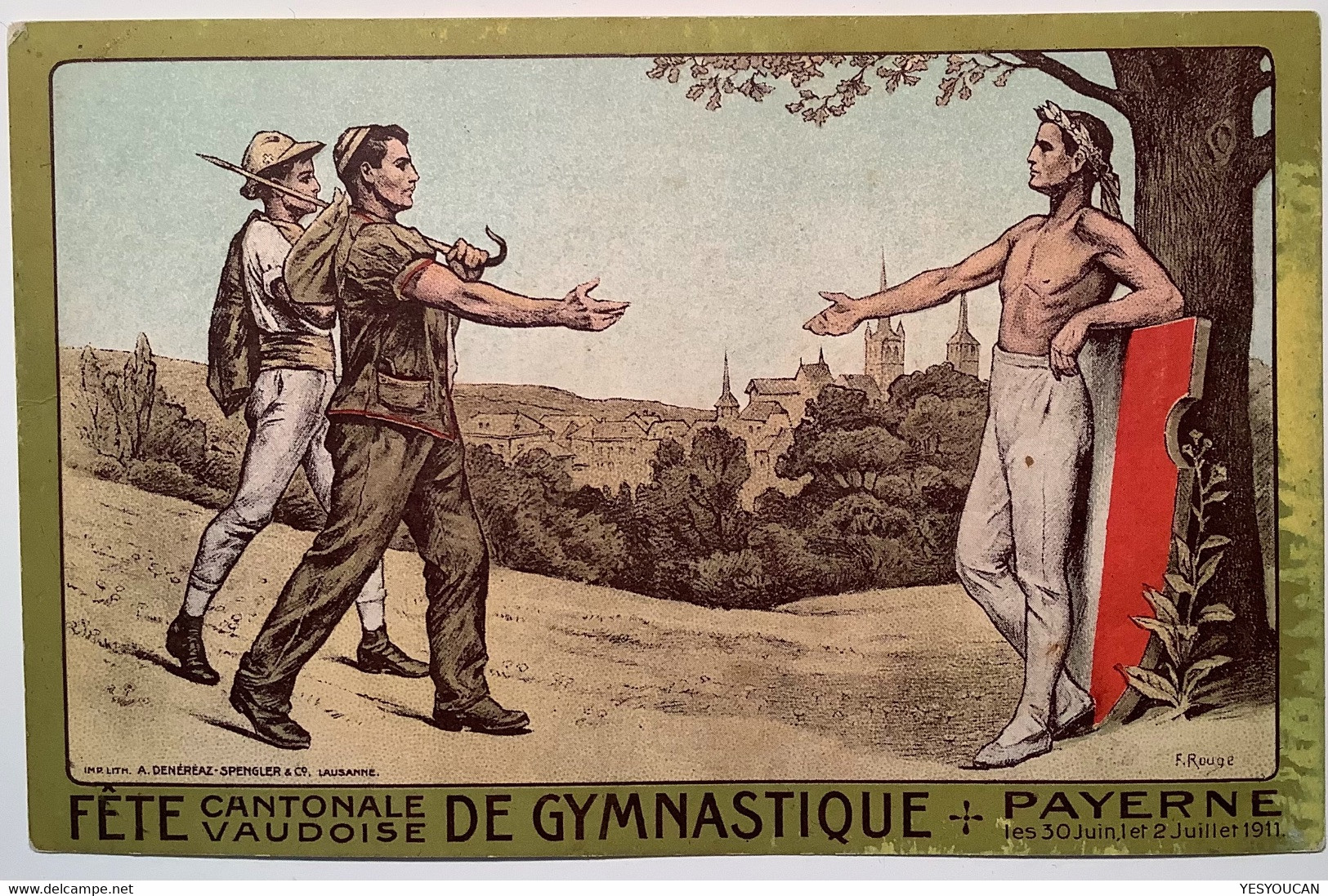 Privatganzsache: Fête Cantonale Vaudoise Gymnastique Payerne (Vaud) 1911 Tellknabe 5Rp Postkarte(Schweiz Gymnastic Sport - Entiers Postaux