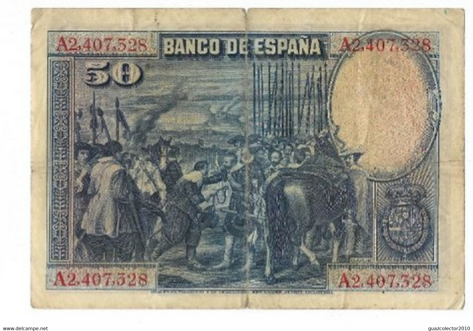 ESPAÑA: 50 PESETAS Pintor VELAZQUEZ. AÑO 1928. SERIE A. MAL. ENVIO GRATIS. - 50 Peseten