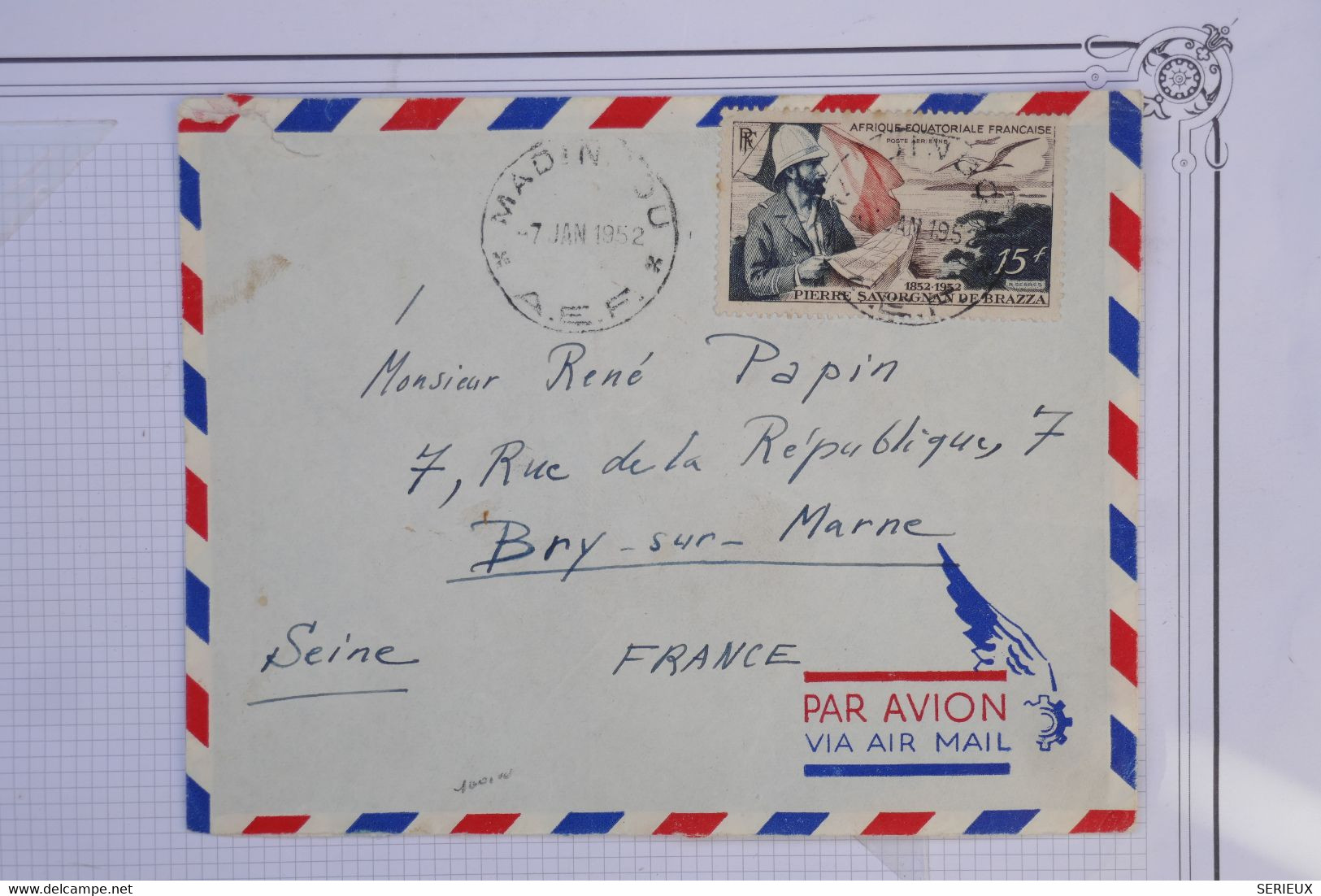 #18 AEF  GABON   BELLE LETTRE 1952 PETIT BUREAU MADIN    A  BRY   FRANCE  + ++AFFRANCH. PLAISANT - Lettres & Documents