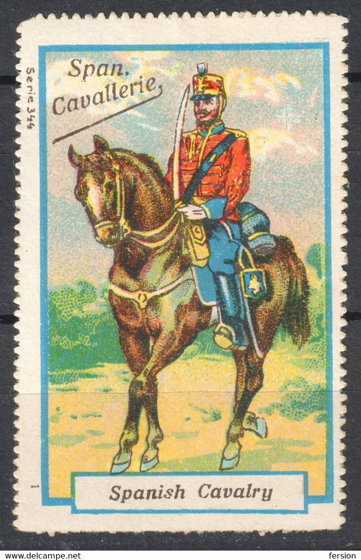 SPAIN Spanish SOLDIER Cavalry Cheval HORSE Sword Sabre WW1 World War 1914 MILITARY Label Cinderella Vignette - No Gum - Other & Unclassified