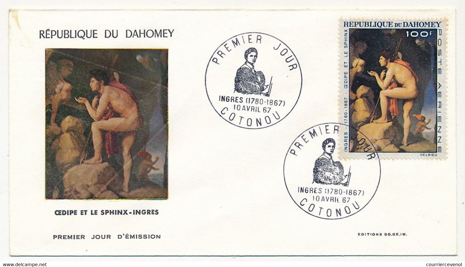 DAHOMEY => Env FDC => 100F Ingres - 10 Avril 1967 - Cotonou - Bénin – Dahomey (1960-...)