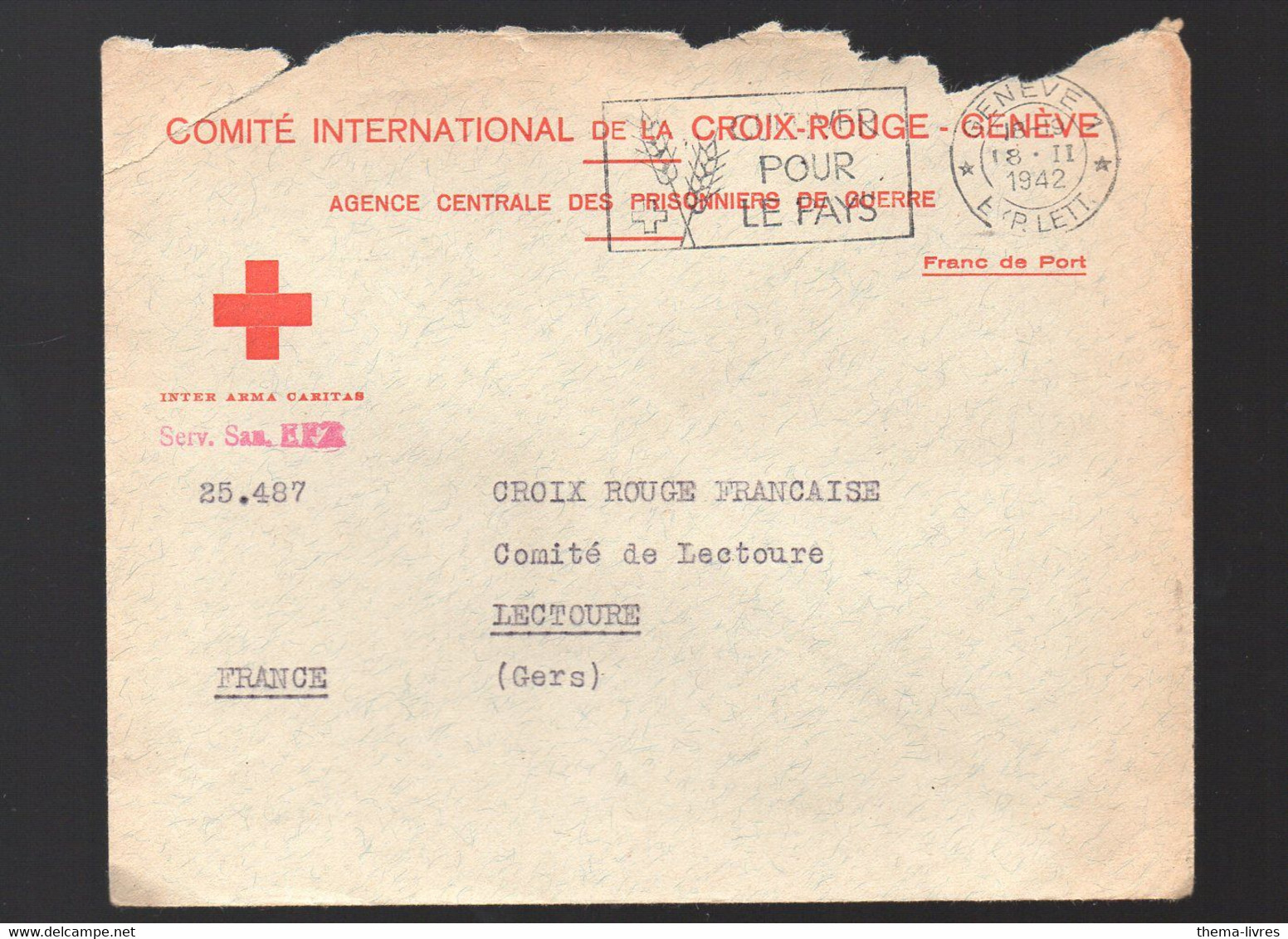 Genève (Suisse) Enveloppe De LA CROIX ROUGE  1942 (franchise Postale)  (PPP37536) - Franchigia