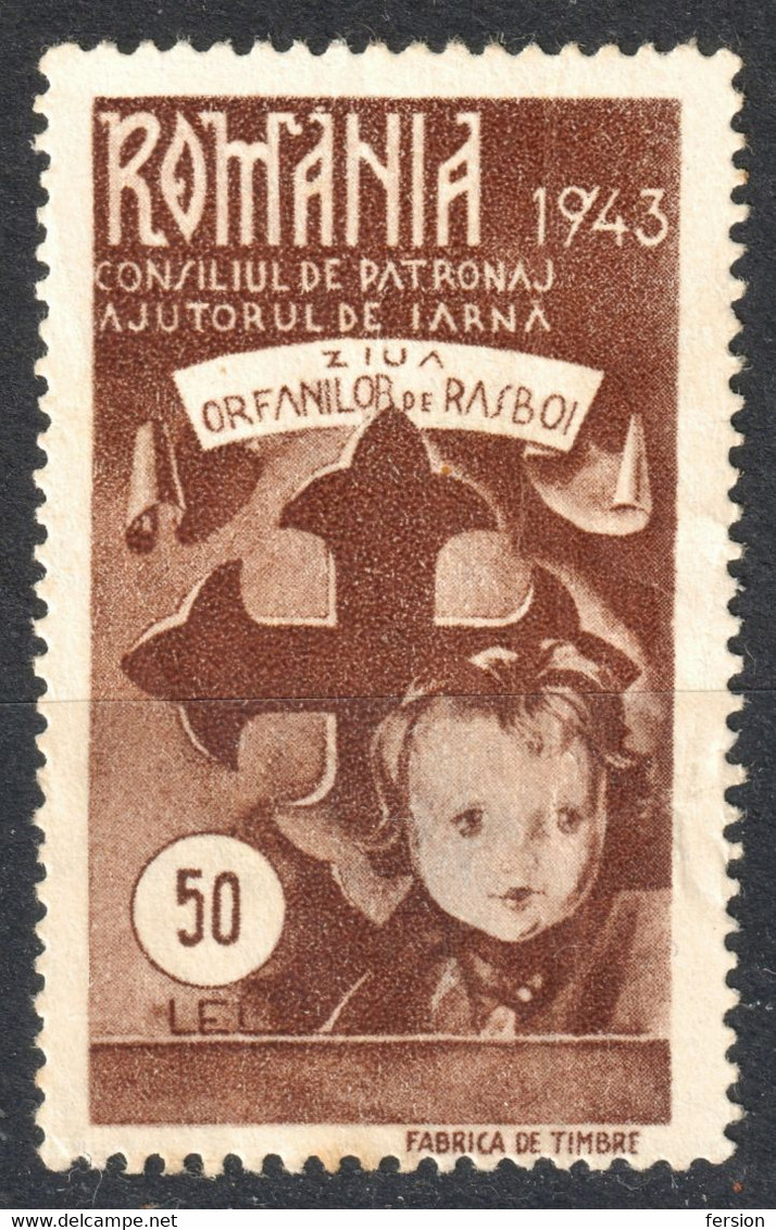 Children Boy WW2 War AID Consiliul De Patronaj Charity 1943 Romania Vignette Label Cinderella / Tax Revenue - Autres & Non Classés