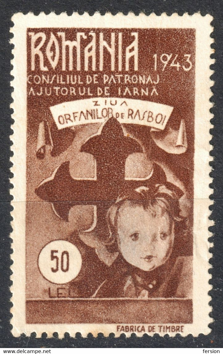 Children Boy WW2 War AID Consiliul De Patronaj Charity 1943 Romania Vignette Label Cinderella / Tax Revenue - Altri & Non Classificati