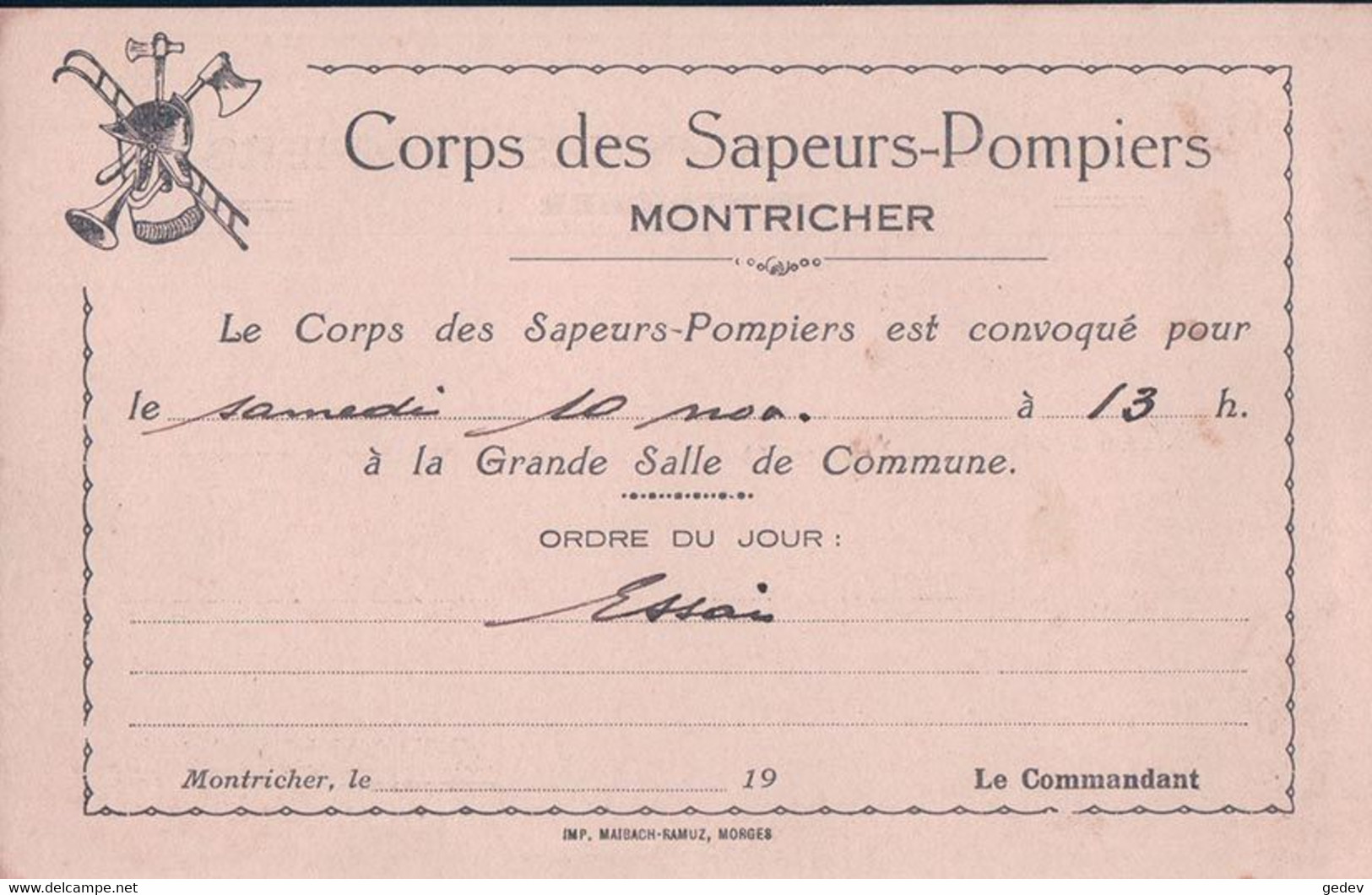 Montricher, Convocation Du Corps Des Sapeurs Pompiers (101113) - Montricher