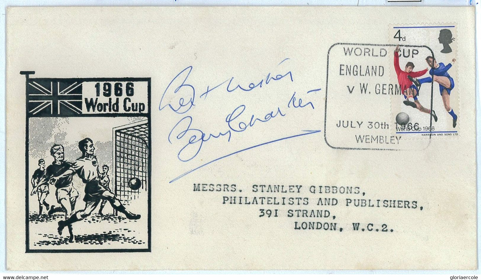 P0276 - GB - POSTAL HISTORY - SPECIAL COVER Football 1966 WORLD CUP Signed BOBBY CHARLTON - 1966 – England