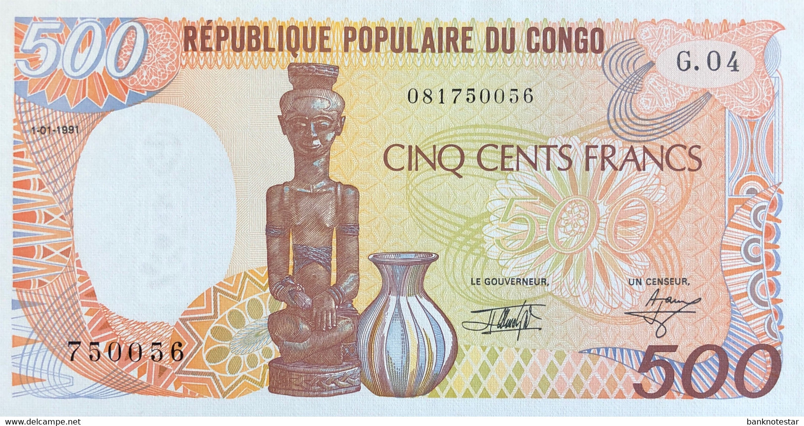 Congo Republic 500 Francs, P-8d (1.1.1991) - UNC - Republik Kongo (Kongo-Brazzaville)