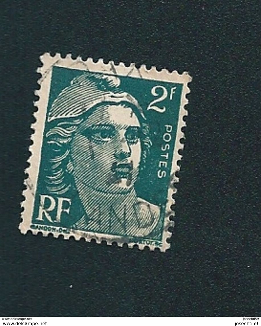 N°  713 Marianne De Gandon 2 F Vert 1945 Timbre France Oblitéré Variété Papier Jaunâtre - Gebruikt