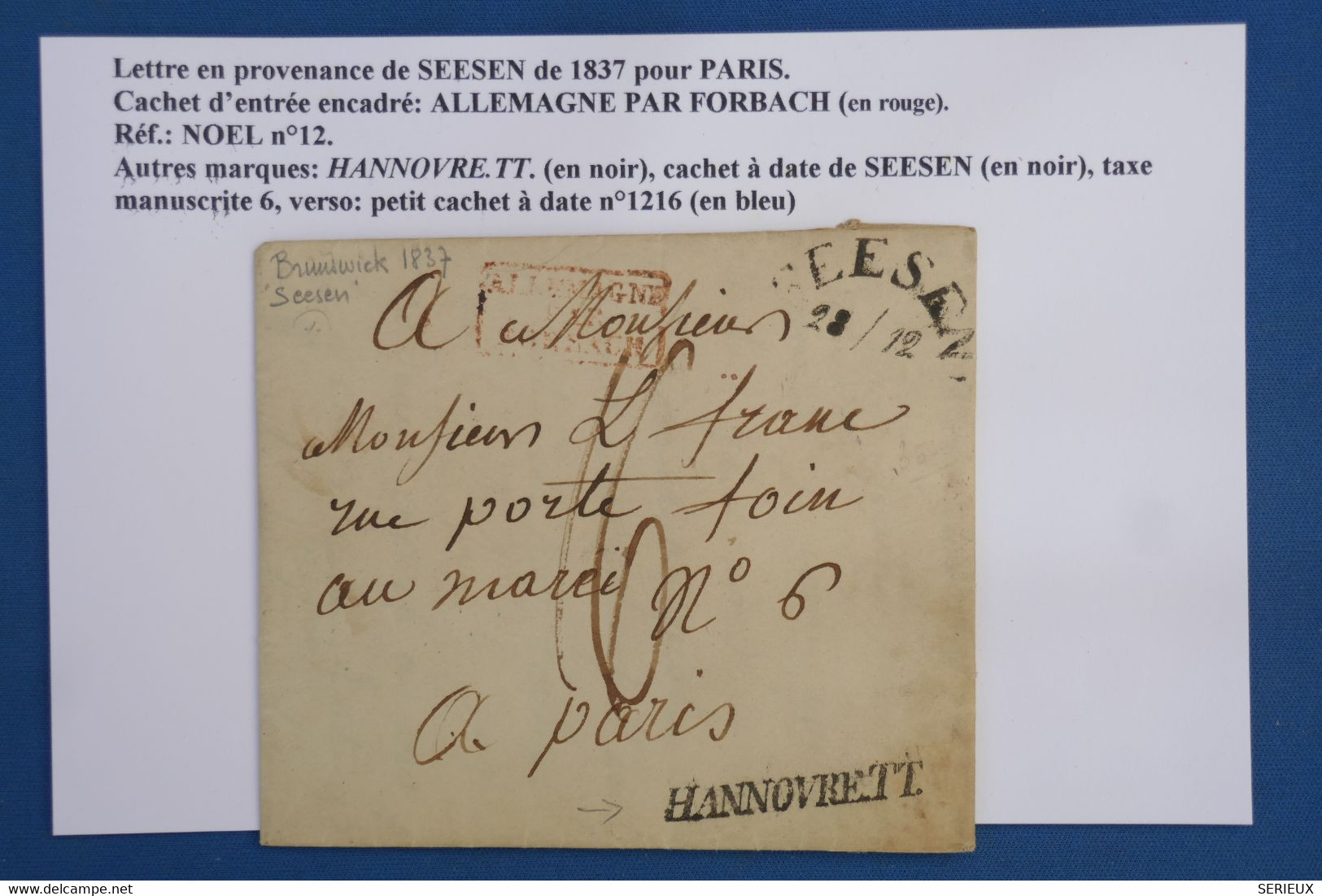 L27 ALLEMAGNE  BELLE LETTRE 183è PETIT BUREAU SEESEN BRAUSCHWEIG A PARIS  FRANCE  VIA HANNOVRE  ++AFFRANCH. INTERESSANT - Braunschweig