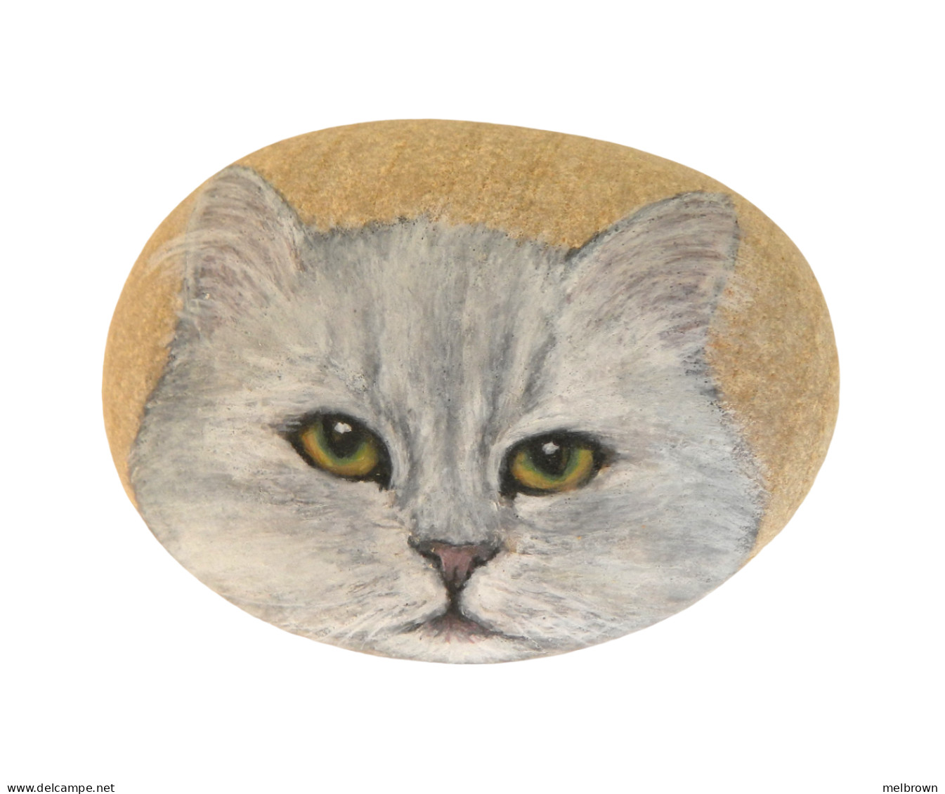 Chinchilla Cat Hand Painted On A Beach Stone Paperweight - Paper-weights