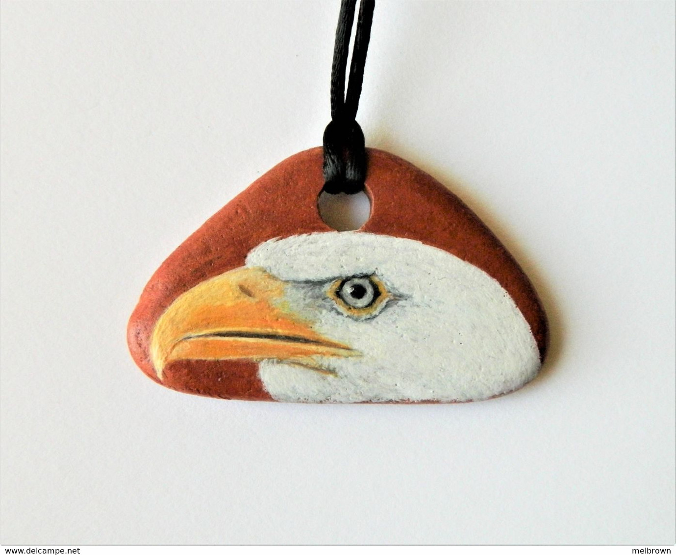 American Bald Eagle Hand Painted On A Terracotta Tile Pendant - Anhänger