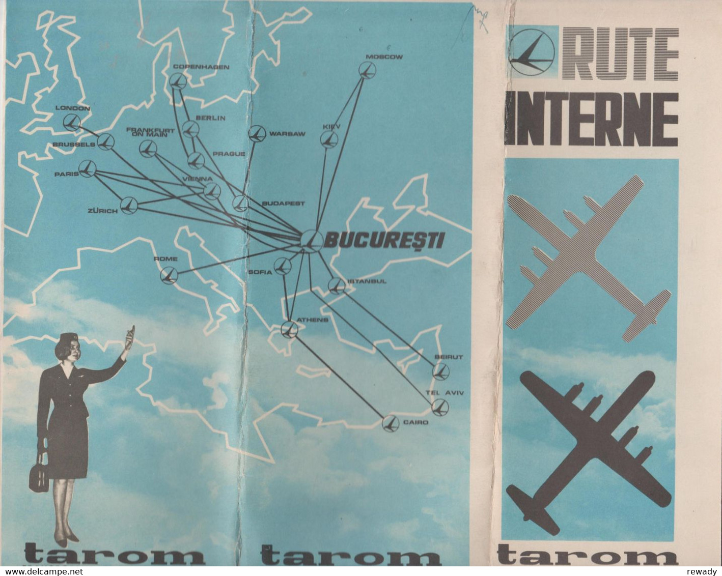 TAROM - Rute Interne / Vintage Flight Route Map / Agentii Romania - Riviste Di Bordo