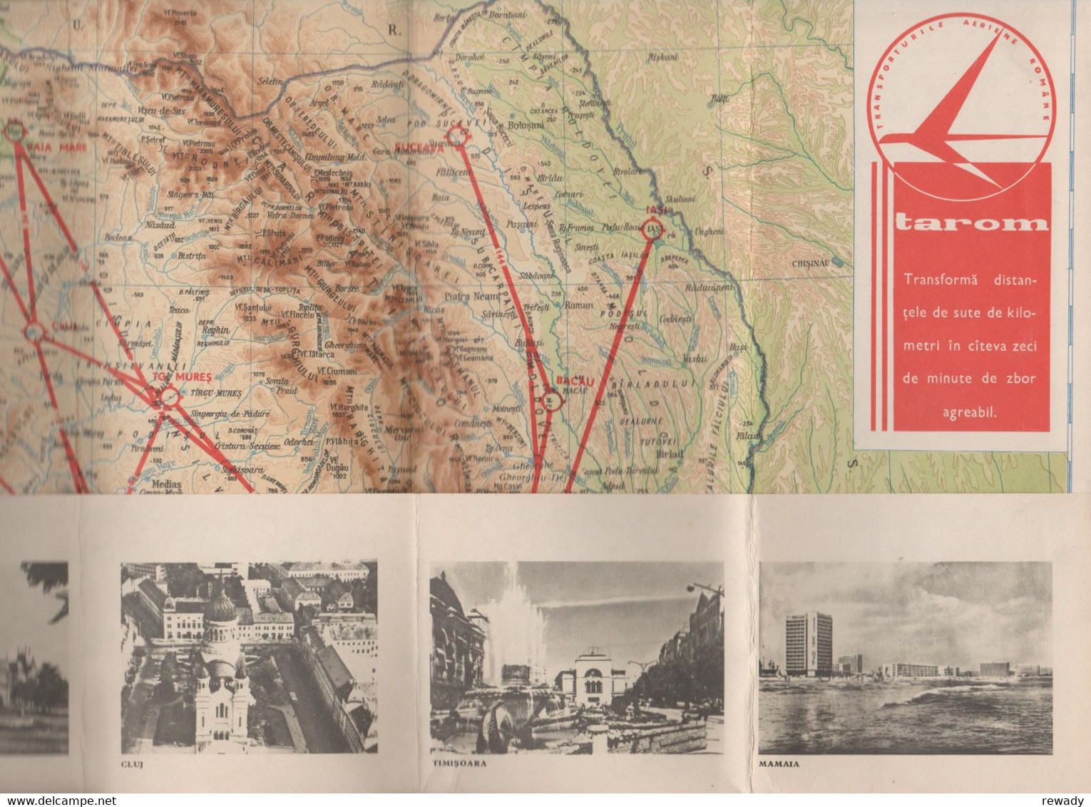 TAROM - Rute Interne / Vintage Flight Route Map / Agentii Romania - Flugmagazin