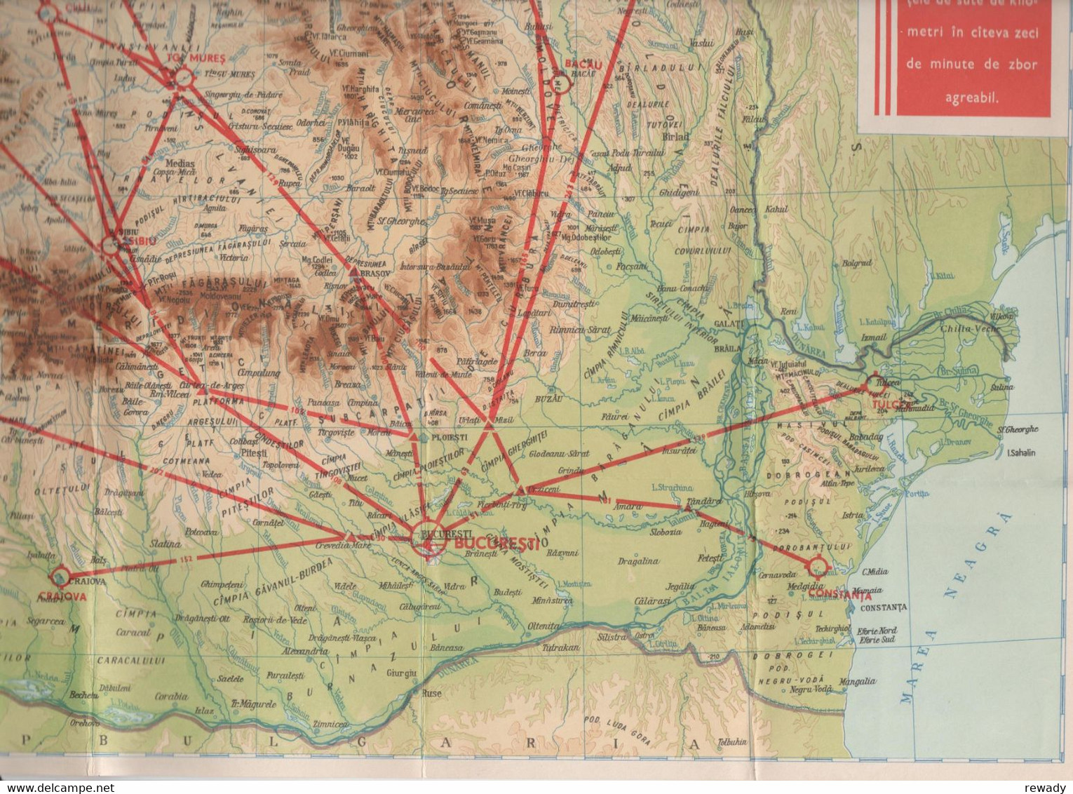 TAROM - Rute Interne / Vintage Flight Route Map / Agentii Romania - Flugmagazin