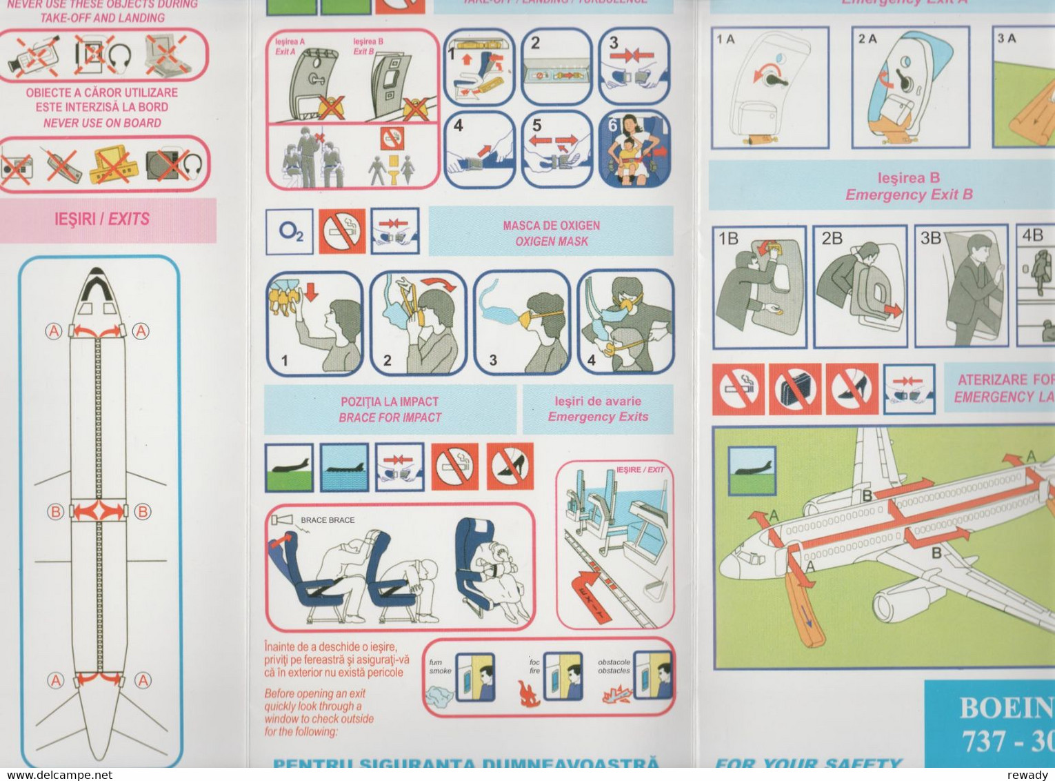 TAROM - Boeing 737 - 300 / For Your Safety / Instructiuni Pentru Siguranta Pasagerului - Riviste Di Bordo