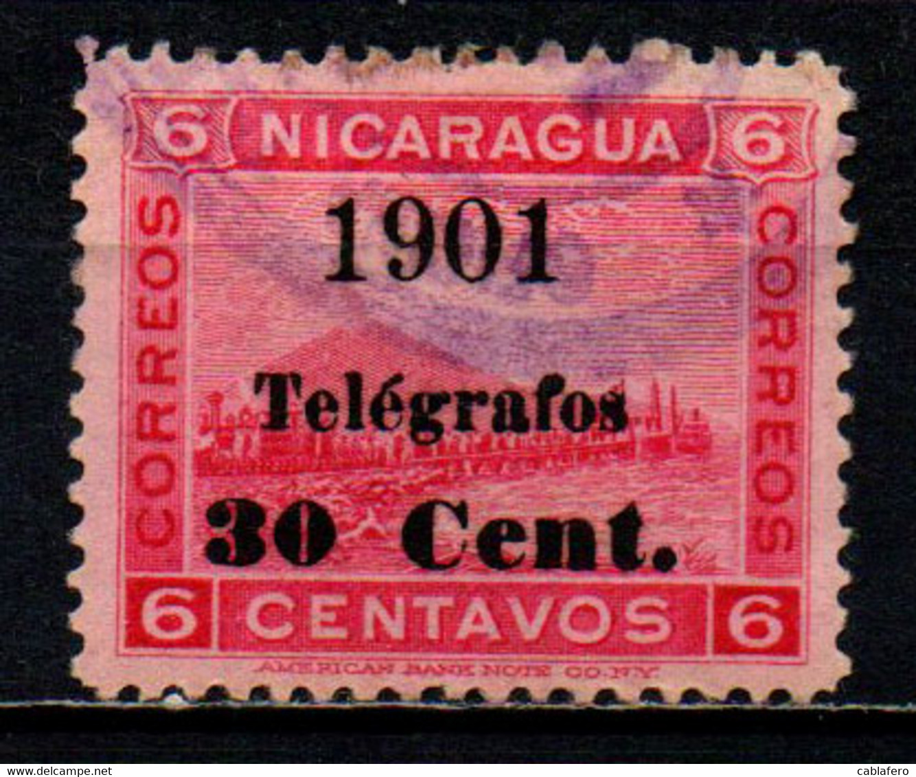 NICARAGUA - 1901 - Mt. Momotombo 3Oc On 6c Rose - Overprinted TELEGRAFO - USATO - Nicaragua