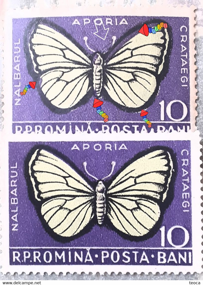 Errors Romanua 1956  # MI 1586 White Butterfly  Printed  With Move Moth Shifted To The Right Unused - Abarten Und Kuriositäten