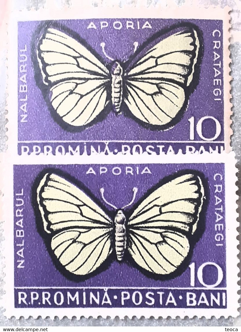 Errors Romanua 1956  # MI 1586 White Butterfly  Printed  With Move Moth Shifted To The Right Unused - Abarten Und Kuriositäten