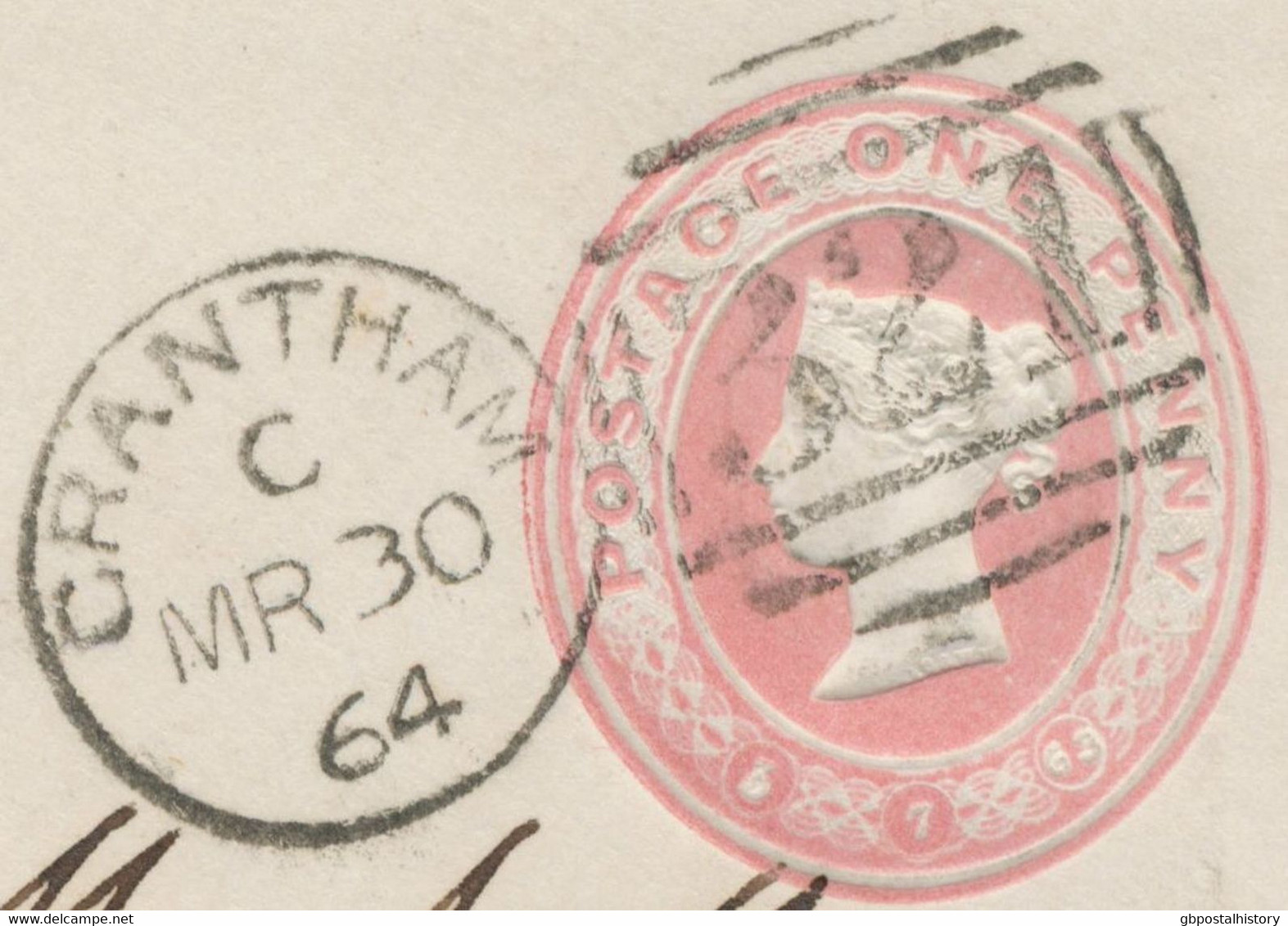 GB „321 / GRANTHAM“ (Lincolnshire) Superb Duplex Postmark (Parmenter 3CD, Code C) On Very Fine Used QV 1d Pink Stamped - Covers & Documents