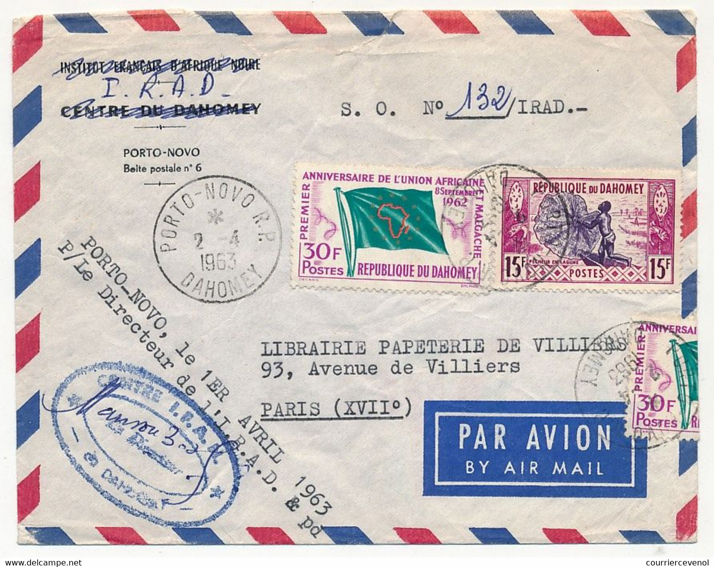 DAHOMEY - 1 Enveloppe Affranchissement Composé - Porto-Novo 2/4/1963 - Benin - Dahomey (1960-...)