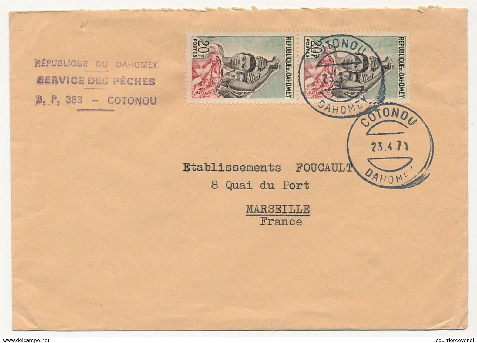 DAHOMEY - Env. Depuis Cotonou (Dahomey) 23/4/1971 Affr 2X20F - Benin - Dahomey (1960-...)