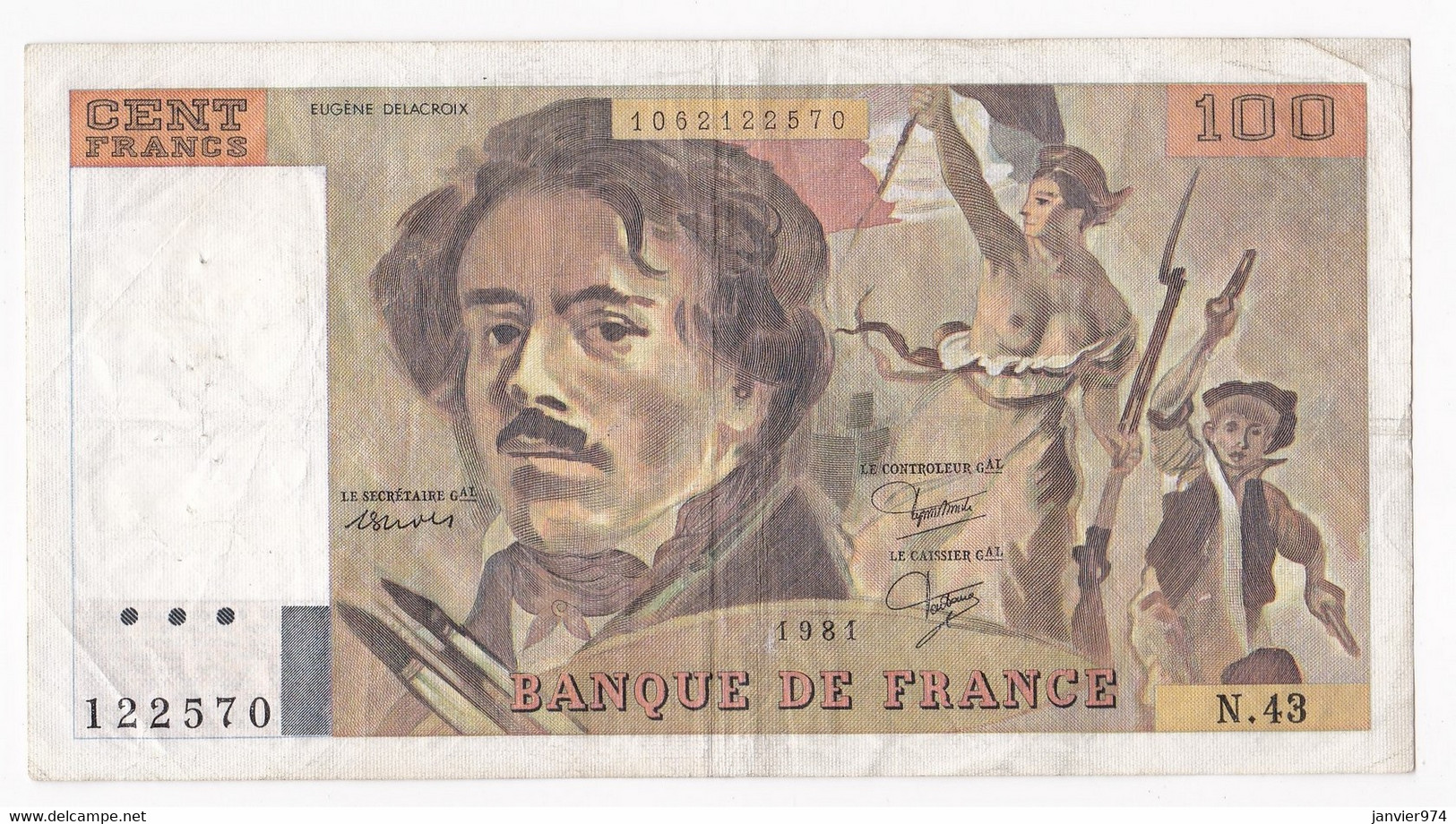 100 Francs Delacroix 1980 Alphabet N.46 N 122570,  Billet Ayant Circulé - 100 F 1978-1995 ''Delacroix''